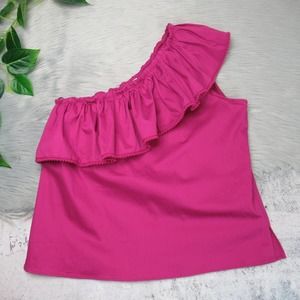 DELVIN Raspberry Pink Ruffle One Shoulder Top Blouse Women’s Size Large